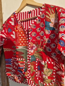 Blousons Bomber en Coton Indien Imprimé par Décharge, Écologiques, Respirants, à Col Amovible, Matelassés et Réversibles pour Femme, Hiver - Product Image 5