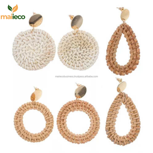 Meilleur prix à la mode bohème été plage gland boucles d'oreilles vente chaude femmes rotin bijoux d'oreille - Product Image 4