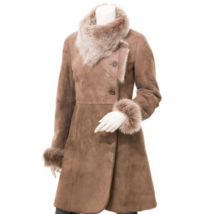 Manteau long élégant en daim pour femme avec col et poignets en fourrure de renard, veste d'hiver coupe-vent à manches longues et fermeture à bouton unique - Product Image 6