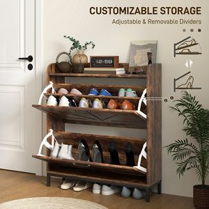 Rustic Brown <b>Narrow</b> Shoe <b>Storage</b> Cabinet with 2 Flip Drawers Entryway Hallway Organizer Shoe Racks for Mall Use - Product Image 5