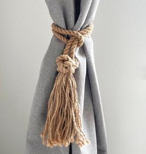 Jute <b>Curtain</b> Tieback with Diamond Knot and Tassel – Boho Rope <b>Curtain</b> Holder - Product Image 2