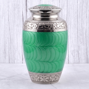 Urne funéraire pour adultes en laiton blanc et argenté à motifs floraux, surface polie, pour cendres humaines, urne commémorative et funéraire. - Product Image 4