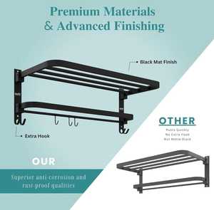 Black Metal Wall <b>Shelf</b> Towel Rack Hook Storage <b>Shelf</b> Bathroom <b>Organizer</b> Modern Wall Mounted - Product Image 4