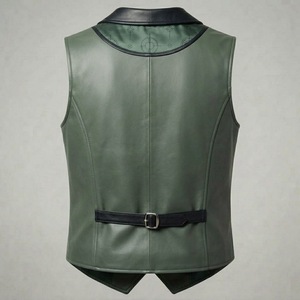 Chaleco de Cuero Genuino Verde para Hombre, Chaleco Cruzado con Cuello Negro, Trajes Formales - Product Image 4