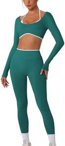 Conjuntos Deportivos de 2 Piezas para Mujer, Top Corto Halter de Manga Larga con Paneles en Contraste y Leggings de Cintura Alta, Conjuntos Deportivos - Product Image 2