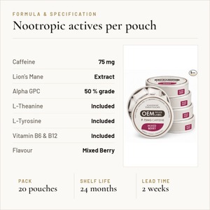 Poudre de caféine nootropique pour adultes sous marque privée 75 mg – Complément énergétique avec Crinière de lion, Alpha GPC, L-Théanine et Baies mélangées - Product Image 5