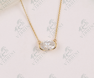 VIBHINI 3ct Oval Cut E VS1 CVD Certified Lab Diamond 14K Yellow Gold Rhodium Plated Delicate <b>Chain</b> Half Bezel Trendy Pendant - Product Image 3