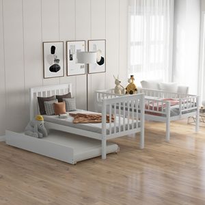 Letto a castello bianco a due piazze con letto estraibile e contenitore, mobili per bambini - Product Image 3