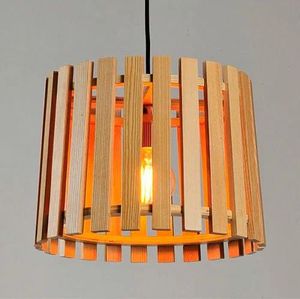 Modern Wooden Slatted <b>Pendant</b> Light Nordic Hanging Lamp for Home & Living Room Decor - Product Image 5