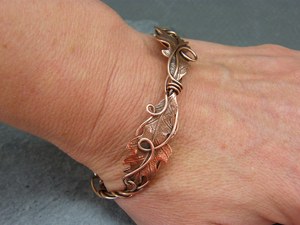 Handmade Oak Leaf <b>Copper</b> <b>Bangle</b>: Adjustable Wire Wrapped Bracelet - Product Image 4