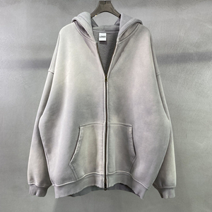 เสื้อฮู้ดซิปแบบยูนิเซ็กซ์ ทรงปกติ ผ้าฝ้าย 100% ล้างสีแบบแอซิด ย้อมสีทั้งตัว ผ้าฟลีซ สวมใส่สบาย เหมาะสำหรับฤดูหนาว - Product Image 5
