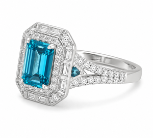 Anillo de Compromiso y Boda de Lujo con Topacio Azul Corte Esmeralda, Diamante Cultivado en Laboratorio, Oro 10K 14K 18K, Plata 925 935, Bañado en Rodio - Product Image 3