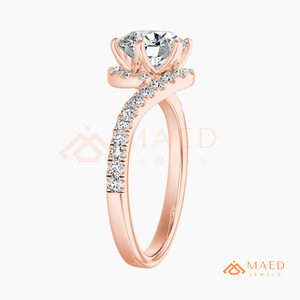 Rose Gold Plated Round Cut Halo Engagement <b>Ring</b> Women Twisted Crossover Pave Band American Diamond <b>CZ</b> Wedding <b>Ring</b> - Product Image 6