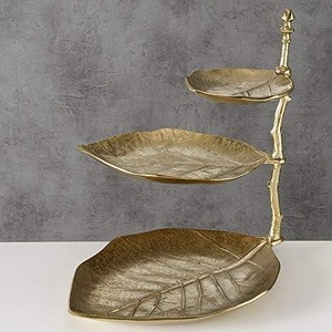 New design three tier leaf design metal serving stand with antique gold finish perfect for desserts snacks parties display - Product Image 3
