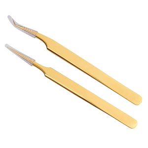 <b>Professional</b> Stainless Steel Anti-Magnetic Anti-Static Fiber Tip Eyelash Extension Tweezers Gold Color Volume Lash Tweezers - Product Image 6