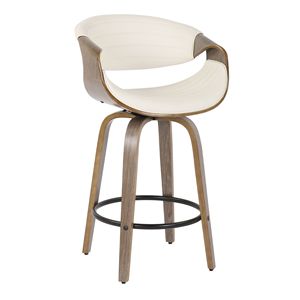 Set di 2 sgabello da bancone moderno sinfonia della metà del secolo in legno grigio chiaro ed ecopelle bianca per i mobili della sala da pranzo - Product Image 2
