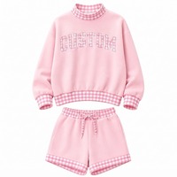 Ensemble pull à col montant et short pour femme, broderie personnalisée, coupe classique, vêtements de sport imperméables, 100 % coton, OEM, usage quotidien