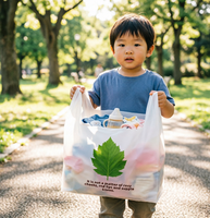 Sac à soufflets latéraux en plastique PE biodégradable et écologique, imprimé sur mesure, avec poignée longue, sérigraphie et gravure