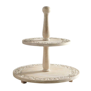 ชั้นวางเค้กไม้ 2 ชั้น งานแฮนด์เมดสไตล์วินเทจ ของตกแต่งบ้าน ถาดเสิร์ฟขนมหวานและคัพเค้กสำหรับงานแต่งงาน ของตกแต่งบ้าน - Product Image 3
