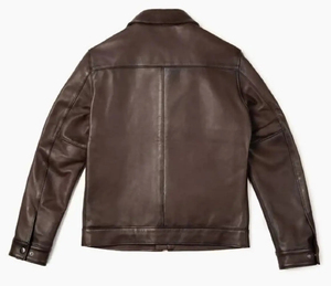 <b>Men</b> Genuine <b>Leather</b> Biker <b>Jacket</b> Distressed <b>Brown</b> Zipper Closure Stand Collar Moto Style - <b>Leather</b> <b>Jacket</b> Distressed <b>Brown</b> - Product Image 2