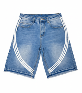 Jorts de mezclilla personalizados de alta calidad, a la moda, lavados, negros, holgados, hasta la rodilla, para hombres y mujeres. - Product Image 3