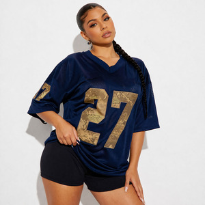 Maillot de football américain surdimensionné pour femme en maille marine, respirant, avec numéro imprimé, streetwear, tenue d'équipe, fabricant personnalisé - Product Image 5
