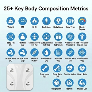 Smart Body Fat <b>Scale</b> Digital Glass Bluetooth <b>Weight</b> <b>Scale</b> with LED Display and App Support for Body Composition Monitoring - Product Image 2