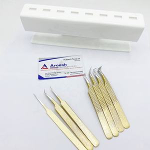 Vente en gros Aroosh Corp Ensemble de pinces professionnelles à paillettes dorées de haute qualité en acier inoxydable massif avec prise en diamant Extension de cils - Product Image 2