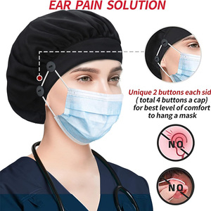 Gorro Quirúrgico Negro con Botón Trasero para Uniformes de Hospital, Accesorio Unisex para Gorro de Enfermería, Poliéster/Algodón Satinado - Product Image 5