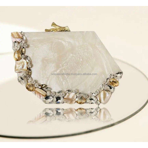 <b>White</b> Resin <b>Clutch</b> with Beaded Handle and Chain Handmade Designer Evening Purse Women Party <b>Bag</b> Wholesale Bulk - Product Image 3
