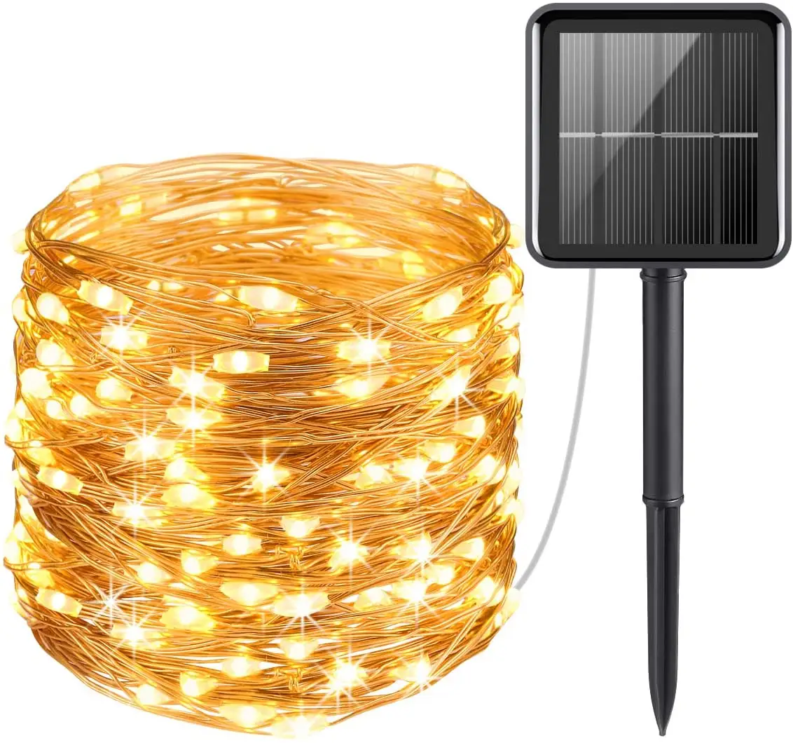 8 Mode Pencahayaan Dekorasi Natal Lampu LED Tenaga Surya Putih Hangat Lampu Peri Surya Tahan Air Luar Ruangan