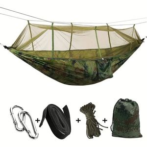 Amaca da campeggio leggera da 440 libbre con rete doppia o singola con cinturino per albero e borsa da trasporto accessori per esterni - Product Image 1