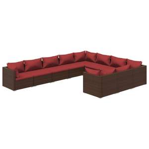 Ensemble de salon de jardin en polyrotin marron avec coussins rouge cannelle - Product Image 2