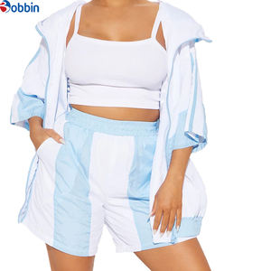 ชุดเซ็ตเสื้อแจ็คเก็ตมีฮู้ดซิปและกางเกงขาสั้น 2 ชิ้น สำหรับผู้หญิง ระบายอากาศได้ดี กันลม ไซส์ใหญ่ แฟชั่นฤดูใบไม้ผลิและฤดูร้อน แบบยูนิเซ็กส์ - Product Image 3