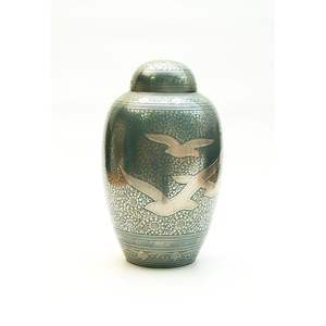 Handcrafted Brass Metal Cremation Urns for Human Ashes Adult Size - Decorative White Funeral Urn <b>Memorial</b> <b>Large</b> Burial Vases - Product Image 2