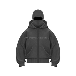 Fashion Autumn New Hooded Sweatshirt Balaclava Custom Balaclava Zip Double Hat Solid Outwear <b>Winter</b> Vintage Zip up <b>Hoodie</b> Men - Product Image 2