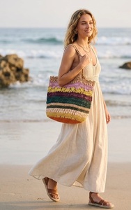 Sac fourre-tout au crochet style bohème à panneaux, écologique, ouvert, pour femme, idéal pour la plage, avec doublure en coton - Product Image 2