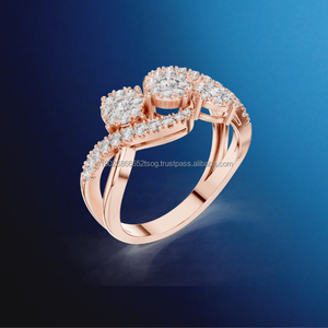 แหวนเพชรประดับรูปดอกไม้สีโรสโกลด์14K ประกายแวววาวสำหรับผู้หญิงดีไซน์หรูหรา - Product Image 1