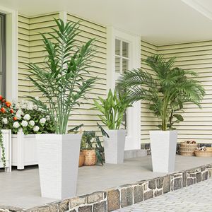 Set di 3 Fioriere da Esterno Bianche da 22,8 Pollici con Finitura Effetto Pietra, Ruote, Design Conico Impilabile e Foro di Drenaggio per Fiori e Piante - Product Image 2