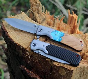 Couteau pliant OEM DIY avec manche en bois, lame plaquée titane gris, pour camping, chasse, survie, couteau de poche, logo personnalisé - Product Image 2