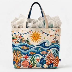Bolsa de Mano de Lona de Algodón con Estampado Oceánico, Ecológica, de Gran Capacidad, Bolso de Hombro para Mujer, Reutilizable, con Diseño de Vida Marina - Product Image 4
