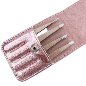 Juego de 4 Pinzas Curvas de Acero Inoxidable para Cejas, con Punta Inclinada, para Eliminar Vello de la Nariz y Facial, con Estuche Portátil, Marca Privada - Product Image 5