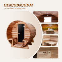 Sauna de Barril de Cedro Rojo de Lujo para Exteriores con Porche y Vidrio Panorámico, Certificación ETL, Spa Inteligente con WiFi, Suiza