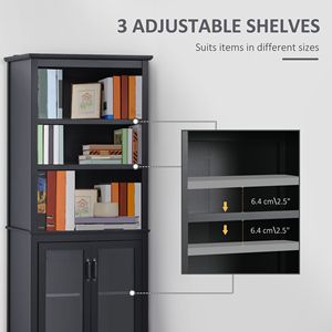 Libreria Alta 71 Pollici con Ripiani Regolabili e Ante in Vetro per Ufficio, Cucina, Soggiorno, Colore Nero - Product Image 5