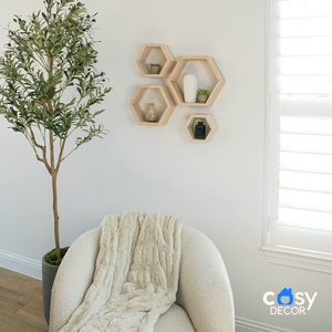 Handmade Hexagon Wooden <b>Floating</b> <b>Wall</b> <b>Shelves</b> Set of 4 Modern Geometric <b>Wall</b> Mounted Display <b>Shelves</b> for Plants Candles Books - Product Image 4
