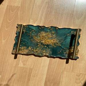 Handmade Luxury Epoxy Resin <b>Tray</b> Golden Metal Handle Custom Size Dishwasher Safe Foldable for Modern Home Hotel Catering - Product Image 5