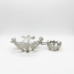Creative Cactus Metal & Glass Salad Bowl High-<b>End</b> Decorative Tableware Hotel & Restaurant Premium Gifting Glassware with Metal - Product Image 6