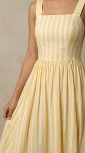 Vestido Midi a Rayas para Mujer con Bolsillos, Vestido Casual de Verano de Algodón, Corte en A, Tela Ligera y Transpirable, Cómodo para Uso Diario - Product Image 3