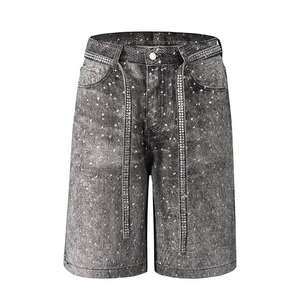 Shorts en jean unisexes de haute qualité, effet délavé, entièrement ornés de strass, sur mesure, shorts en jean brillants pour hommes, jorts en jean pour l'été - Product Image 1