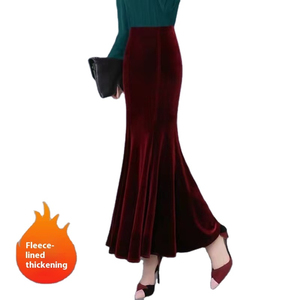 <b>Women</b> High Waist <b>Black</b> Fleece Lined Mermaid Floor Length Trumpet Maxi <b>Skirt</b> Stretchy Polyester Elegant Solid Autumn - Product Image 6
